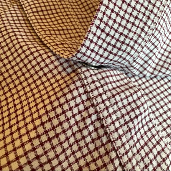 PONCHO Men's Long-Sleeve Pearl Snap Shirt in Maroon Microcheck - Picture 6 of 12